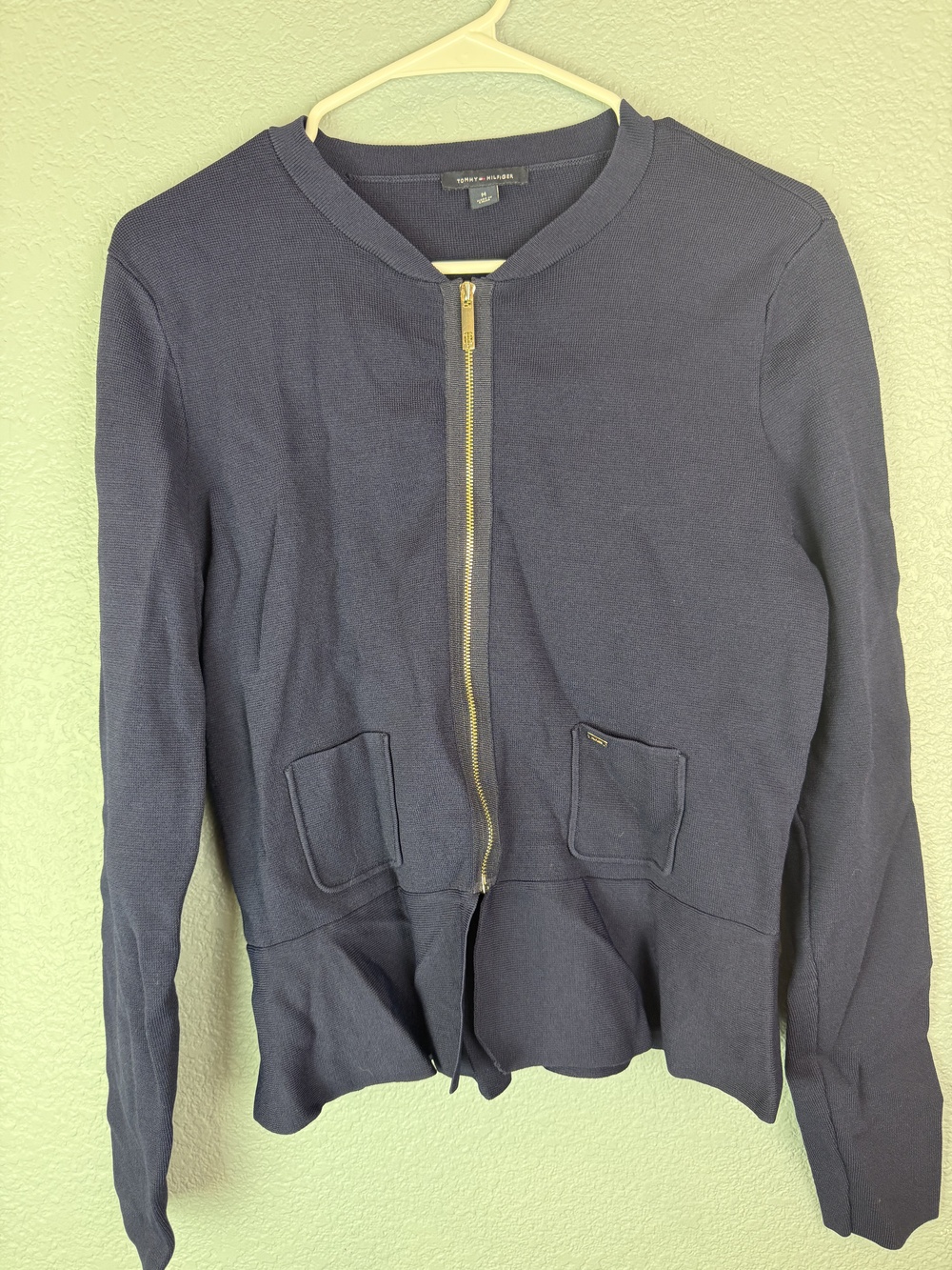 Tommy Hilfiger Jacket Womens Medium Peplum Zip Front Long Sleeve Pockets